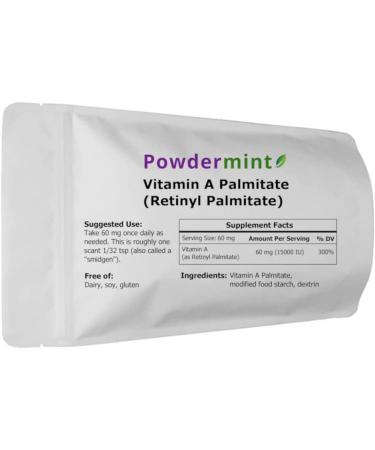 Vitamin A Powder (Palmitate Retinyl Palmitate) 15000 IU - Mint Flavored | Non-GMO Vegan Skin Health | Wrinkle Reduction | Scoop Included | 25g / 0.88oz - Buy Online on GoSupps.com