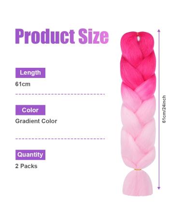 Aomig Braids Extensions - 2PC Ombre Art Hair for Braiding - 24 Strands Pink/Light Pink Lichen Extensions for Box Braids - Buy Online on GoSupps.com