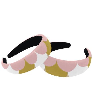 Headbands Women Hair Head Bands 2 Pieces Wide Top Turban Velvet Hair Bands Elastic Headband Rose Gold Mermaid Tail Pattern Fashion Head Wrap 2 Size Multi-colored 4