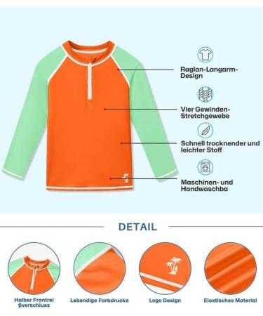 BesserBay Boys UV Shirt 1/4 Zip Rash Guard UPF 50+ Long Sleeve Kids Orange & Green Sizes 110-150 | International Shipping Available - Buy Online on GoSupps.com
