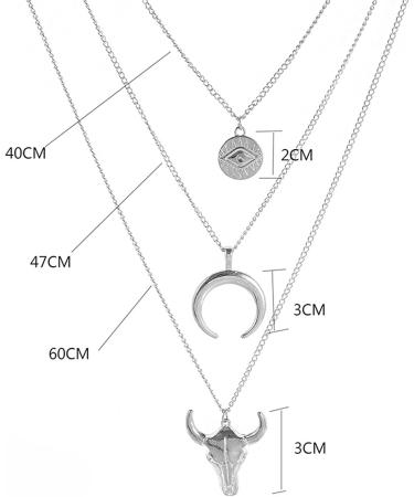 Boho Layered Moon Necklace & Silver Compass Disc Pendant - Cow Evil Eye Charm Jewelry for Women | Shop Unique Fashion Accessories - Buy Online on GoSupps.com