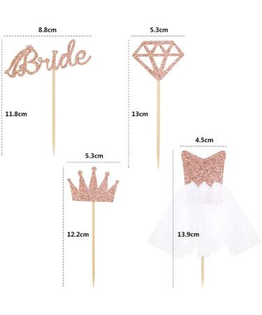 25 Pack Glitter Bride Cake Toppers | Wedding Dress Cupcake Toppers for Bachelorette Party Decorations | International Shipping - Buy Online on GoSupps.com