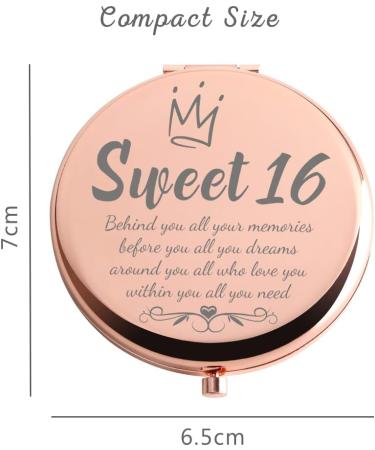 Rose Gold Sweet 16 Compact Mirror - Happy 16th Birthday Gift for Niece, Granddaughter, Daughter - Buy Online on GoSupps.com