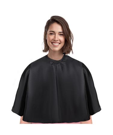 YELEGAI Short Barber Cape, Waterproof Nylon Salon Hair Cutting Cape, Makeup Artist Cape Apron, Shorty Smock for Clients, for Hair Dye, Comb-out, Styling, Shampoo Black