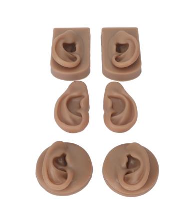 Silicone Ear Model Silicone Human Ear Model 3 Pairs Handcrafted Reusable Versatile Elastic Bands for Acupuncture Training for Adults (Deep Skin Color)