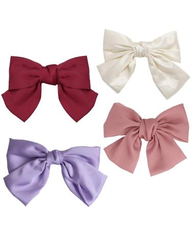 Hair clips with loop ripband bow large hair loops clip hair clips accessories bowknot hair accessories loop for women lady (4 pieces)