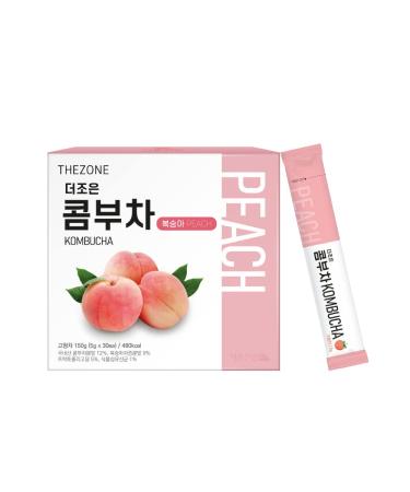 Thezone Kombucha Powdered Peach Flavor, Probiotics and Prebiotics 16kcal Tea, 5g x 30 Stick Packets, (150g/5.29oz)