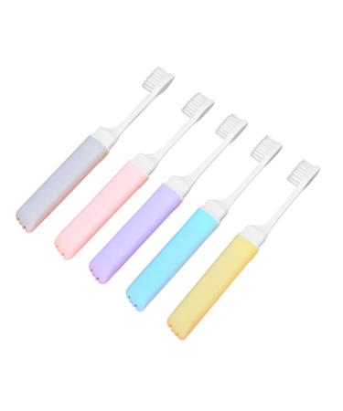 Partykindom 5 pieces foldable toothbrush streak hard prosthesis brush toothbrushes plastic toothbrush camping toothbrush set hotel toothbrush portable toothbrush cleaning set travel trip