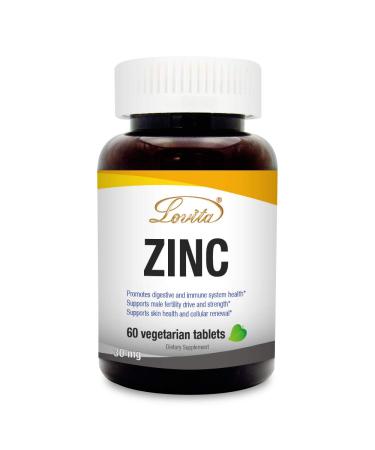 Lovita Zinc 30mg Well-Absorbed Chelated Zinc Supplements for Men & Women Vegan Zinc Non GMO for Immune Support & Healthy Skin Gluten Free 60 Vegetarian Tablets (2 Month Supply) 60 Count (Pack of 1)