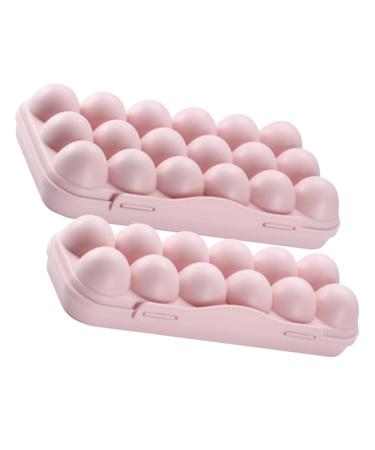 PRETYZOOM 2pcs Fridge Egg Organizer 18 Egg Holder for Refrigerator Dispenser Seasoning Superimposed re-usable Pink 30x15cm