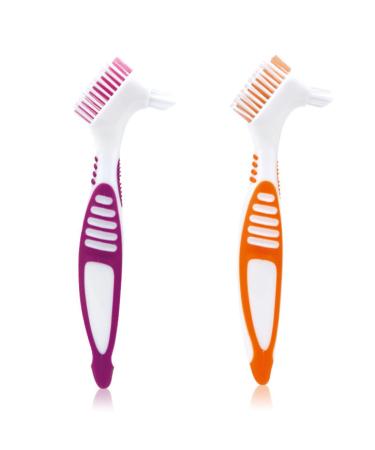 Ingjia 2 pieces of portable prosthesis cleaning brushes with moderate multi -layered bristles double -sided brush for cleaning false teeth - 4 colors