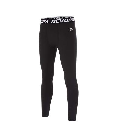 DEVOROPA Boys Leggings Quick Dry Youth Compression Pants Sports Tights Basketball Base Layer Black Medium