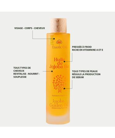  Exotic Oil Organic Golden Jojoba Oil - Ecocert and Cosmos Organic Certified - Cold Pressed - Organic Jojoba Oil - 100% Pure - For Body Face and Hair - Luxury Soft Touch Bottle (50 ml) - Buy Online on GoSupps.com
