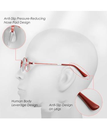 Half-Frame Alloy Reading Glasses for Women - Lightweight Blue Light Blocking Computer Readers 2.0x in Red - Buy Online on GoSupps.com