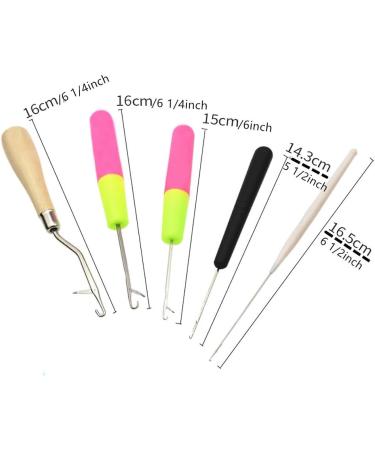 5 Different Size Bent Latch Hook Crochet Needles + Wooden & Plastic Tongue Crochet Tools - Set of 5 - Buy Online on GoSupps.com