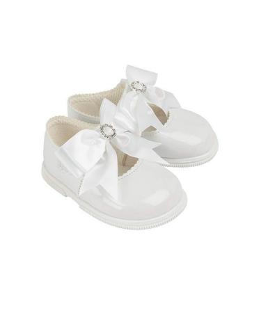 Early Days Baypods H035 with Large Bow First Walker Baby Shoes Made in The Softest Faux Leather Made in England 3 UK Child White Patent