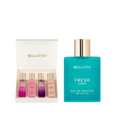 Women's Perfume Combo - Fresh & Women's Gift Set Perfume | Bergamot Lavender Vanilla Floral Sweet & Musk | Long Lasting | Vegan & Cruelty Free - (4 * 20 ML + 100 ML)