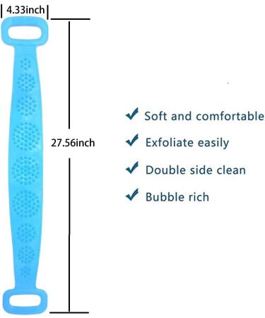Silicone Bath Brush for Shower - Back Body Scrubber Belt - Easy to Clean & Exfoliate - Blue - Buy Online on GoSupps.com