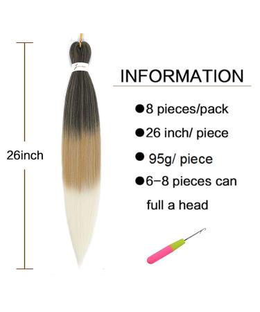 Ombre Braiding Hair Pre Stretched 26 Inch Brown Blonde Yaki Straight Braiding Hair 8 Packs - Synthetic Extensions for Crochet, Twist - Hot Water Setting - 1B/27/613 - 26 Inch-8Pcs - Buy Online on GoSupps.com