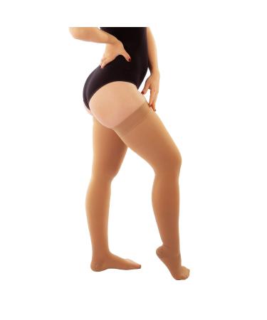 RIEMTEX compression stockings class 1 CCL1 support stockings women and men closed tip black and beige classic series 7131 beige size 6