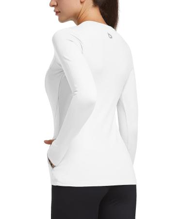 Baleaf Women's Thermal Fleece Long Sleeve Shirt - White, Large | Running Athletic Top with Thumbholes & Zipper Pocket - Buy Online on GoSupps.com