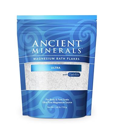 Ancient Minerals Magnesium Bath Flakes Ultra with OptiMSM - Resealable Magnesium Supplement Bag of Zechstein Chloride with Proven Better Absorption Than Epsom Bath Salt (1.65 lb) 1.65 Pound (Pack of 1)