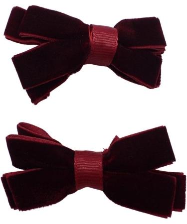 Topkids Accessories 2pc Back to School Velvet Hair Bows Set Stylish Girls Clip-In Hair Bow Accessories Hair Clips School Uniform Hair Slide Girls Kids Children (Velvet Burgundy) - Buy Online on GoSupps.com