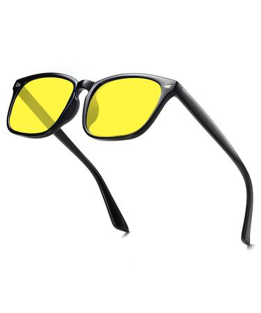 laureles Yellow Lens Square Reading Glasses Men Full Reader Polarized Night Vision Sunglasses Women Black Yellow 1.25 x