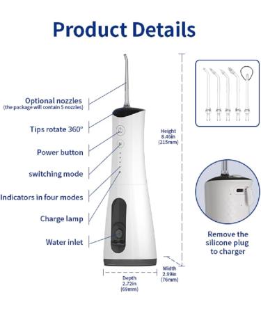 Portable Electric Water Dental Flosser - Rechargeable Cordless Oral Irrigator with Patent Pump | Travel-Friendly Teeth Cleaning - Buy Online on GoSupps.com