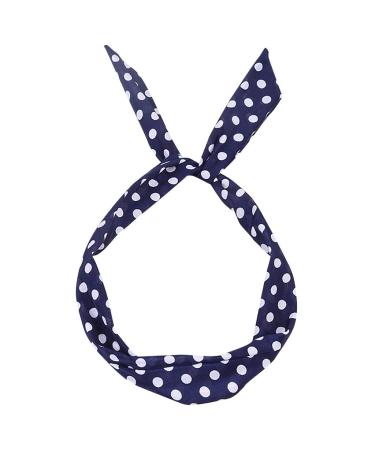 Caoqao women's fashion Paisley Rockabilly Cabled headband dotted Tartan Retro scarf wire hair band headband turban navy 1 piece (1 Pack)