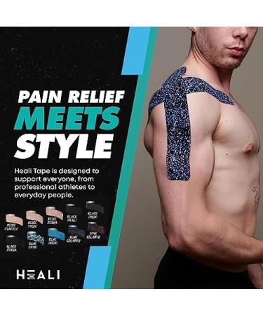Heali Precut Kinesiology Tape Infused with Magnesium & Menthol - Roll - 20 Strips - 2" x 10" (5cm x 25cm) - Synthetic Silk Latex Free Strong Adhesive to Last 4-7 Days -Splatter Paint Design - Buy Online on GoSupps.com