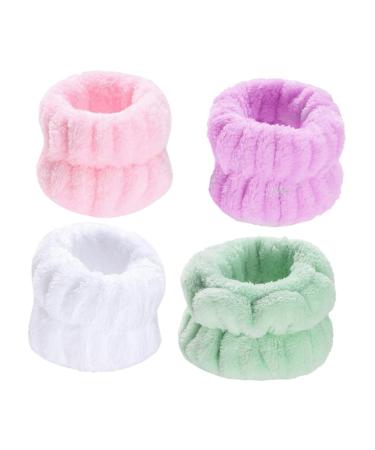 Healeved 4 Pairs Wristband Bow Washing Headband Wrist Washband Shower Hair Band Makeup Sweatband Washing Hair Band Wrist Bands Beauty Headband Supple Wrist Strap Miss Plush Jewelry Soft
