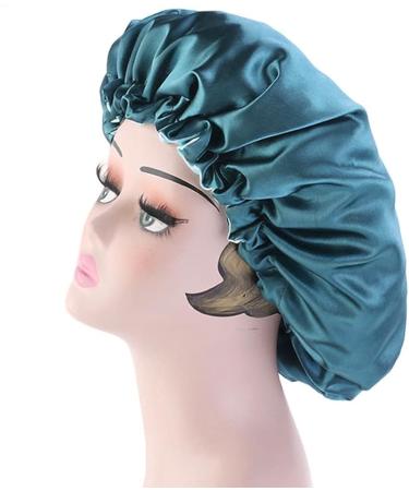 2 Pcs Wide Band Satin Hair Bonnet for Sleeping - Soft Night Sleep Hat for Curly Hair Protection in Blue - Buy Online on GoSupps.com