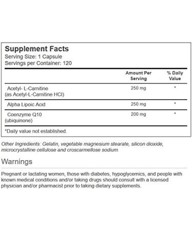 Vitacost Synergy Acetyl L-Carnitine Alpha Lipoic Acid CoQ10 120 Capsules - Buy Online on GoSupps.com