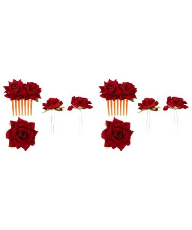 LALAFINA 2 Sets Artificial Rose Hair Clip Flower Hair Clips for Women Hair Comb Clip Floral Hair Clip Wedding Decorations for Ceremony Hair Gems for Women Pin Iron Bride Girl Red
