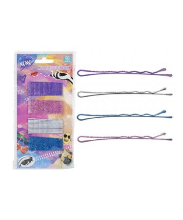 48 Glitter Hair Grips Pink Purple Blue and Silver Bobby Pins