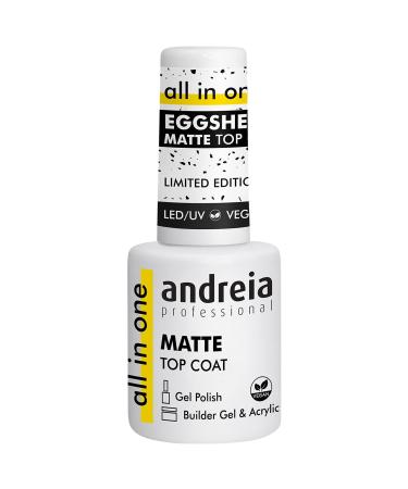 Andreia Professional Eggshell Matte Top Coat Gel Polish with Black Pieces - Soak Off Chip Resistant Matte Finish Gel Nail Polish for Base and Top Coat - 10.5 ml