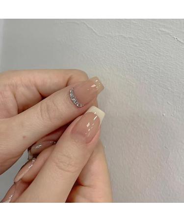 24Pcs/Set Press On Nails Medium Length Nude Colored Diamond False Nails Acrylic Fake Nails Full Cover Nails Tips Artificial Finger Manicure Press on nails for Women and Girls - Buy Online on GoSupps.com