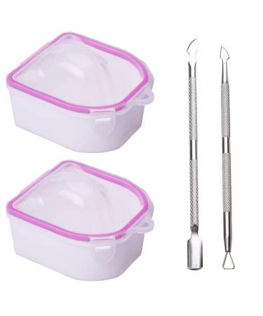 Nail Soaking Bowl, Soak off Gel Polish Dip Remover for Nails Manicure Bowl Soaker Tray with Triangle Cuticle Peeler and Stainless Steel Cuticle Pusher Manicure Spa Tool (Pink)