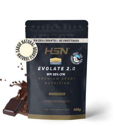 HSN Evolate 2.0 Whey Protein Isolate (No Sweeteners) | Natural Chocolate Flavor 500g = 17 Takes Per Pack | Whey Protein Isolate CFM + Digestive Enzymes | Vegetarian, Gluten Free