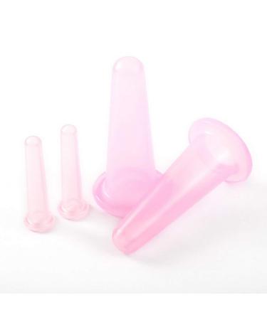 Silicone massage cupping set 2 face cups & 2 mini face cups body massage helper skin care massage for face neck back eyes (pink)