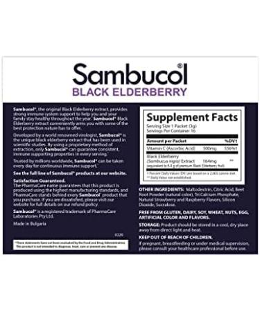 Sambucol Black Elderberry Drink Powder with Vitamin C - Vegan Friendly, Sugar Free, No Artificial Flavors - 16 Count - Buy Online on GoSupps.com