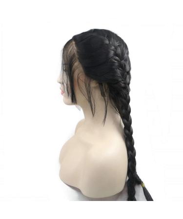 Xingyu Natural Braided Wigs with Baby Hair Black Color Synthetic Lace Front Wigs for Women Double Braids Heat Resistant Natural Hairline Drag Queen Wig 24 "
