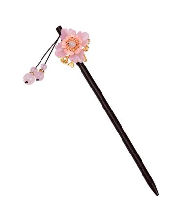 minkissy Imitation Flower Glass Hairpin Chinese Hair Chopsticks Vintage Hair Stick Asian Hair Sticks Hair Accessories Vintage Hair Clips Woman Wooden Pink Tang Suit Decorations