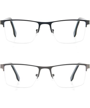 MMOWW 2-Pack Reading Glasses for Men - Blue Light Filter Metal Frames Spring Hinge Black & Gray (1.0x) - Stylish Reading Aids - International Shipping Available - Buy Online on GoSupps.com
