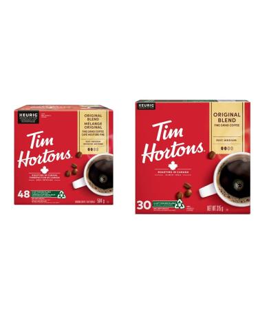 Tim Hortons Original Coffee blend Single Serve Keurig K-Cup Pods Medium Roast 48 Count & Original Blend Coffee Single Serve K-Cup Pods Medium Roast 30ct Pack K-Cup Pods + Original Blend Coffee Original Blend 48 Count (Pack of 1)