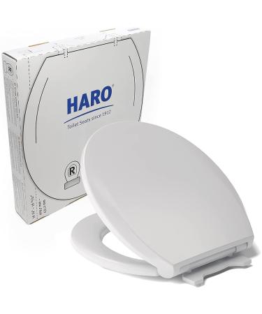 HARO | ROUND Toilet Seat | Heavy-Duty up to 550 lbs Capacity | Slow-Close-Seat | Quick-Release & Easy Clean, Fast-Fix-Hinge, No-Slip Bumpers, White | Advanced (PP) | 16.5" x 14.5" x 2.32" Polypropylene Round: 16.5" x 14.5" x 2.32"