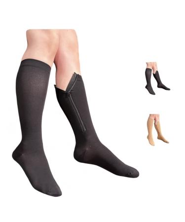 Ziperior Inside Leg Zipper 20-30 mmHg Compression Grade Calf Closed Toe Socks (Black, 5X-Large) 5X-Large Black