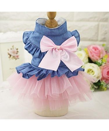 ZoonPark Puppy Dog Pet Clothes Pet Dog BOW Denim Dress Tutu Skirt Summer Clothes for Small Dog Cat Puppy (S Pink Skirt) - Buy Online on GoSupps.com