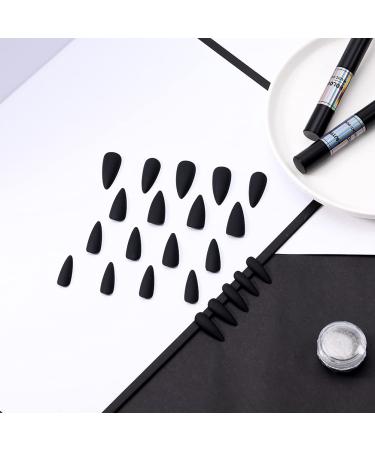Morily 24pcs Matte Black Stiletto Almond Fake Nails - Medium Long Press on False Tips for Women and Girls - Buy Online on GoSupps.com